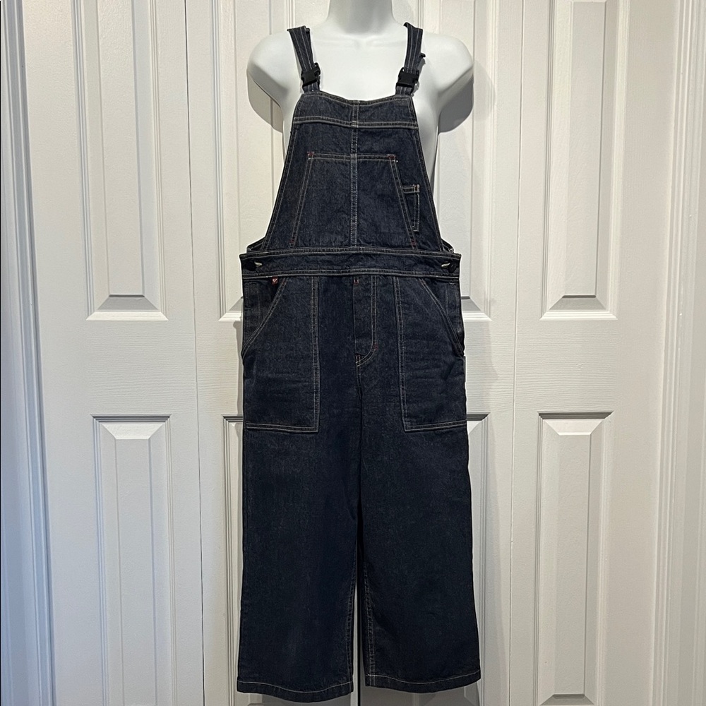 Roxy Quicksilver Blue Denim Cropped Wide Leg Overalls Size‎ S